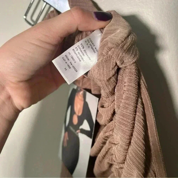 NWT Naked Wardrobe ruched detail mini skirt  in tan XS - Picture 5 of 5